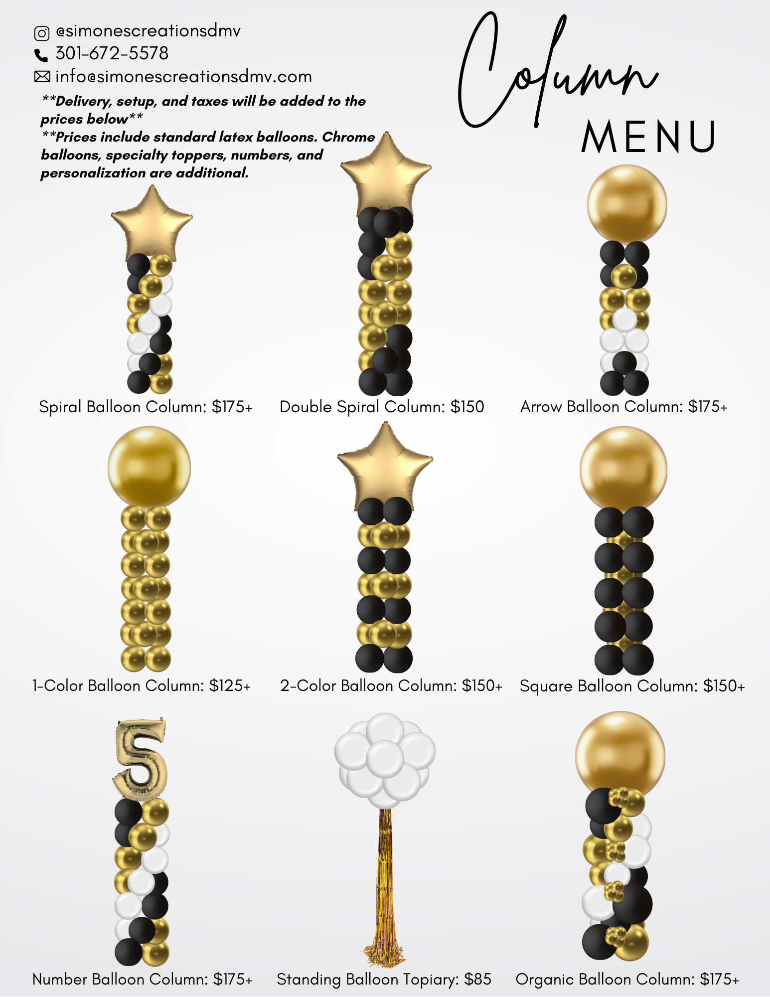 Balloon Column Menu from Simone's Creations DMV