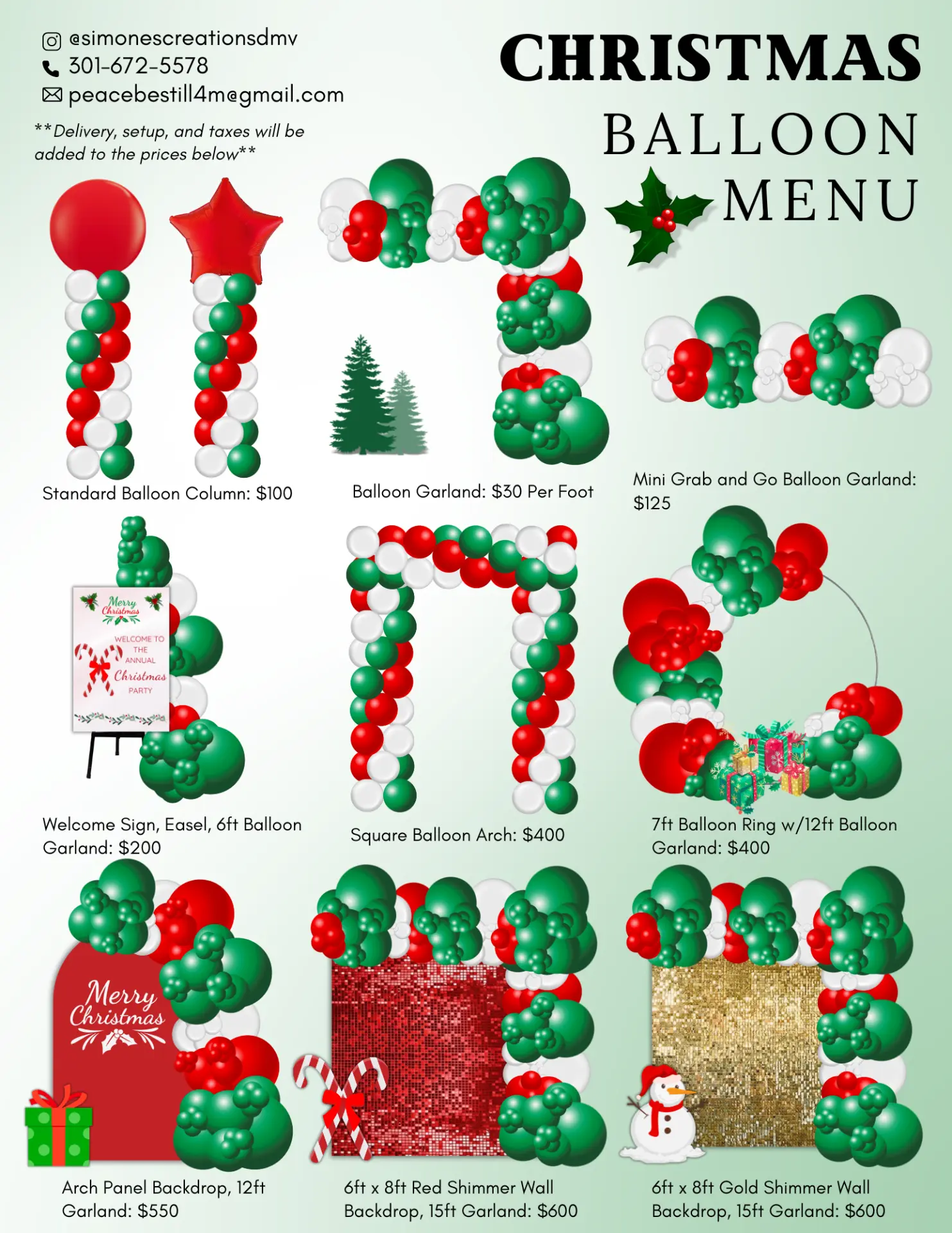 Christmas Balloon Menu from Simone's Creations DMV