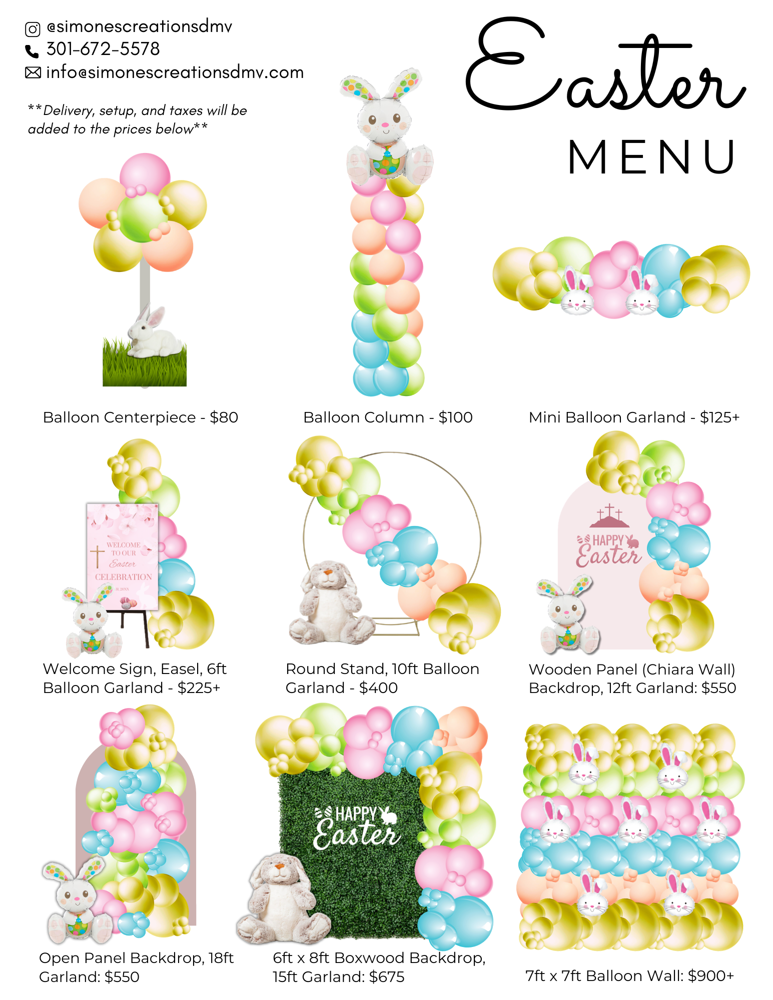 Easter Balloon Menu