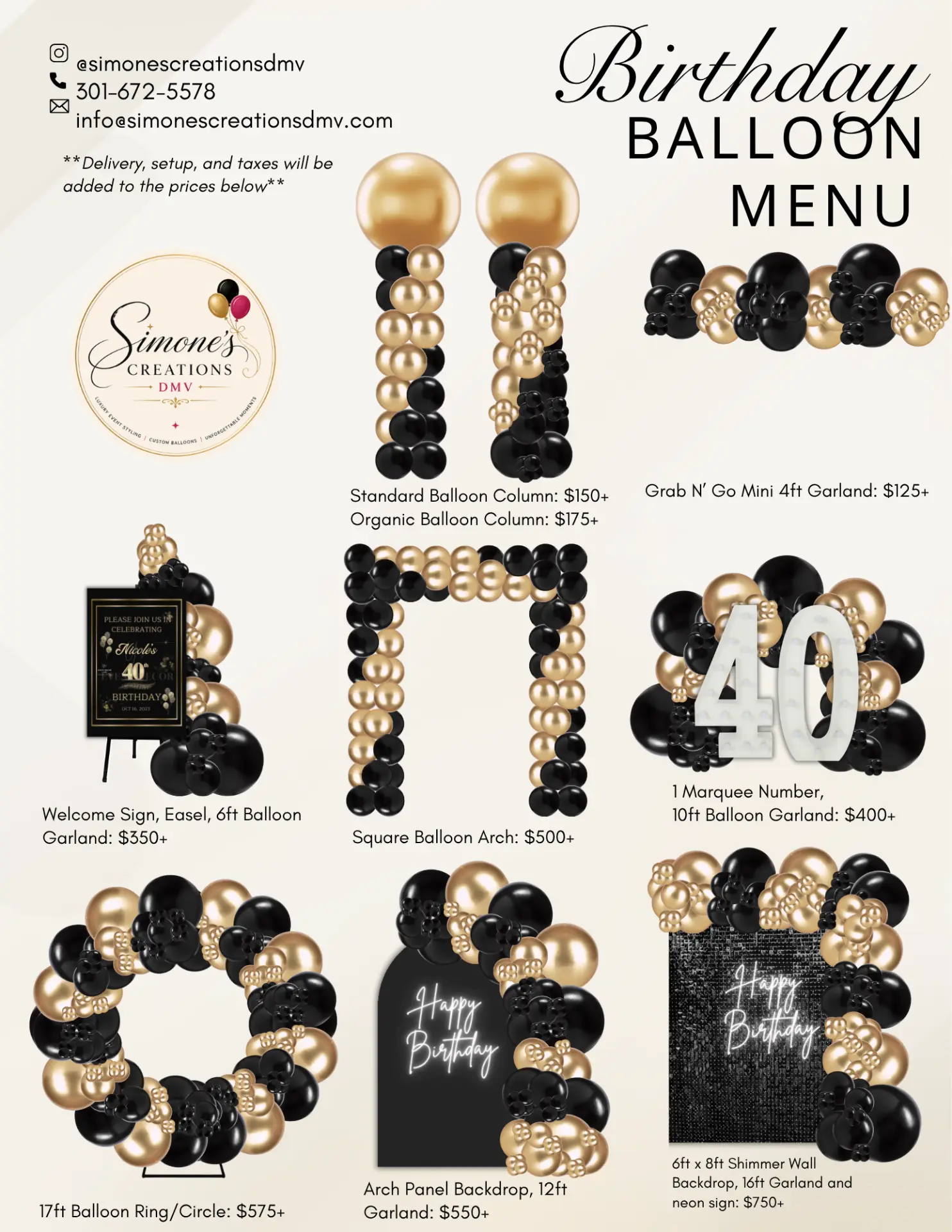 Birthday Balloon Menu from Simone's Creations DMV