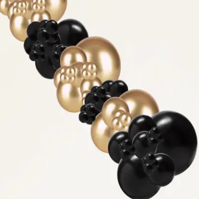 Black and gold organic balloon garland