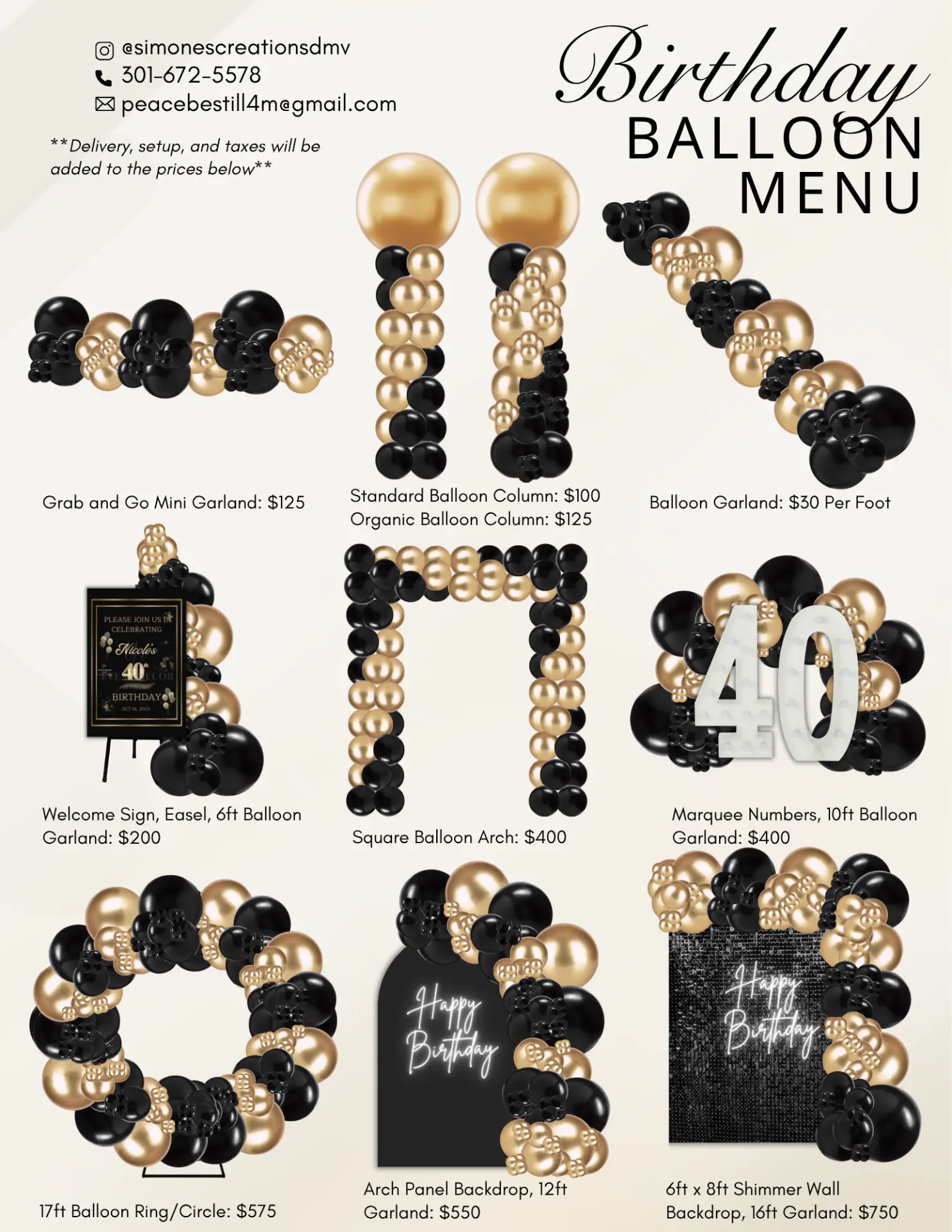 Birthday Balloon Menu from Simone's Creations DMV