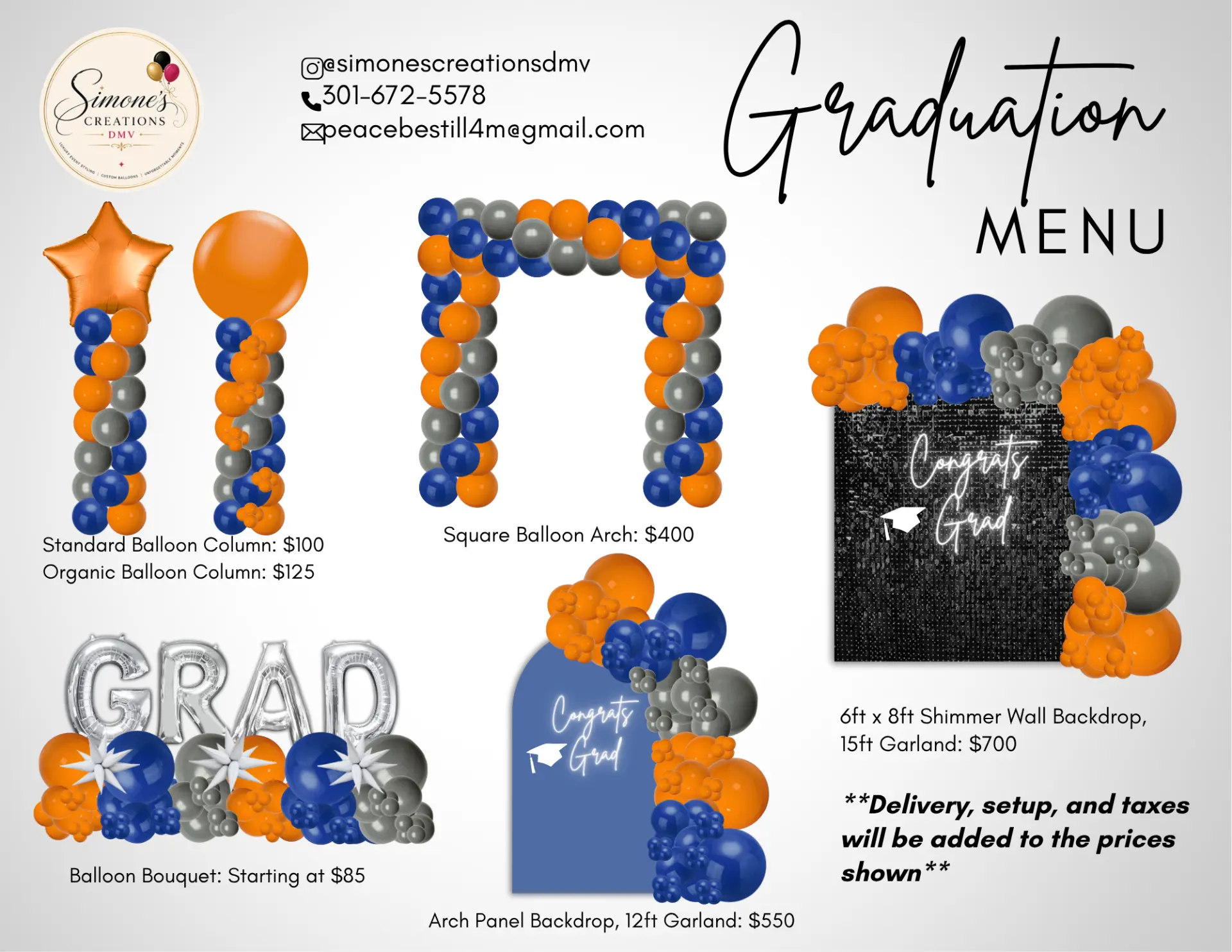 Graduation Balloon Menu from Simone's Creations DMV