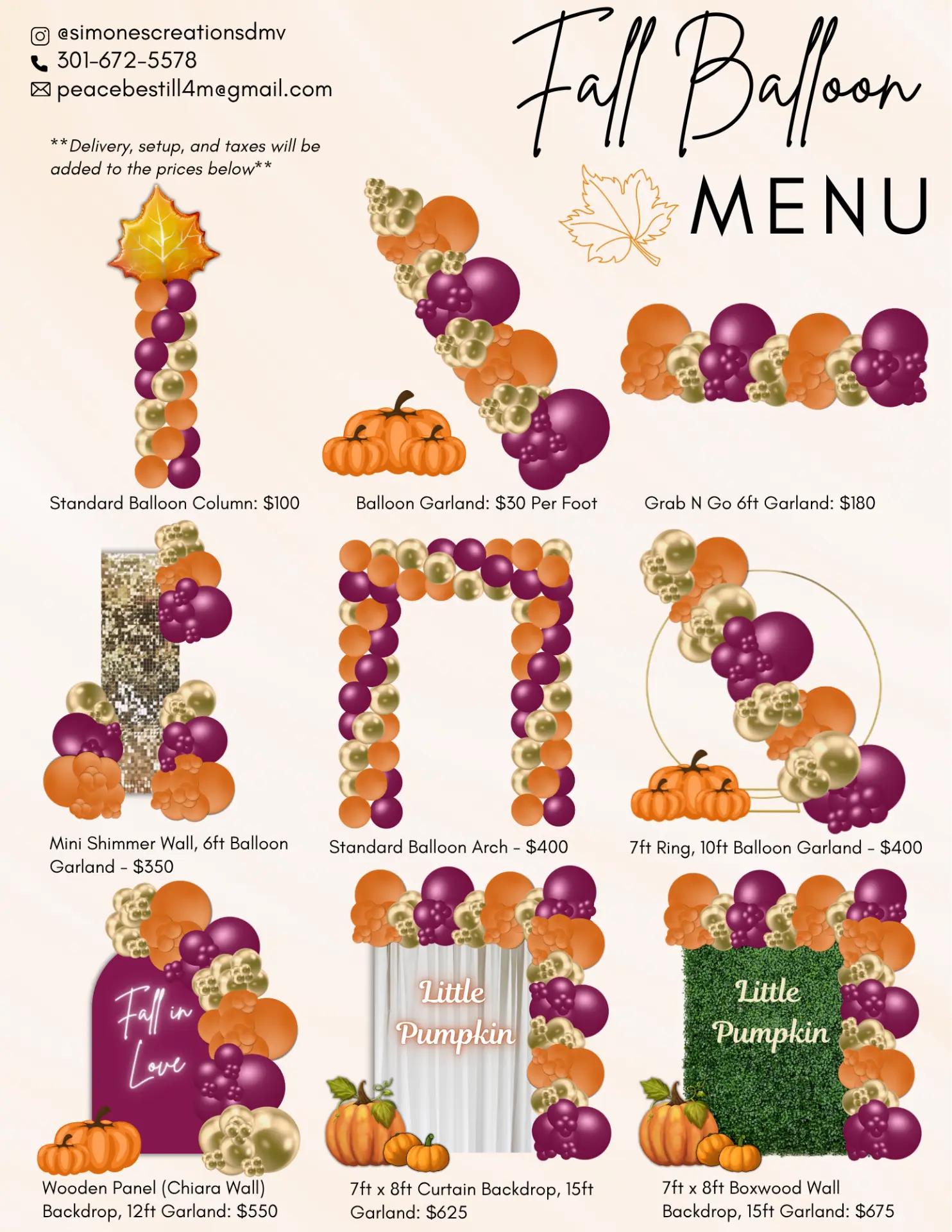 Fall Balloon Menu from Simone's Creations DMV