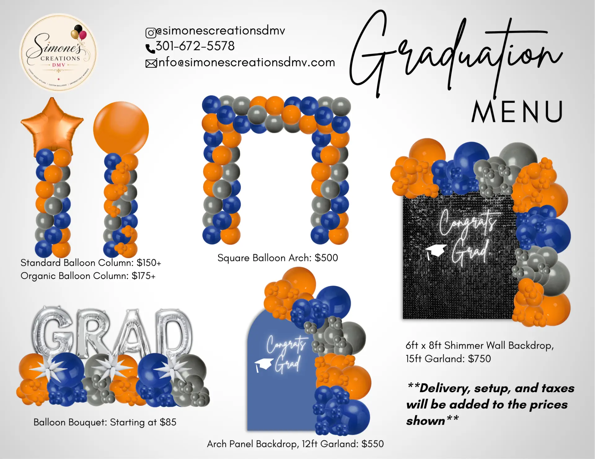 Graduation Balloon Menu from Simone's Creations DMV