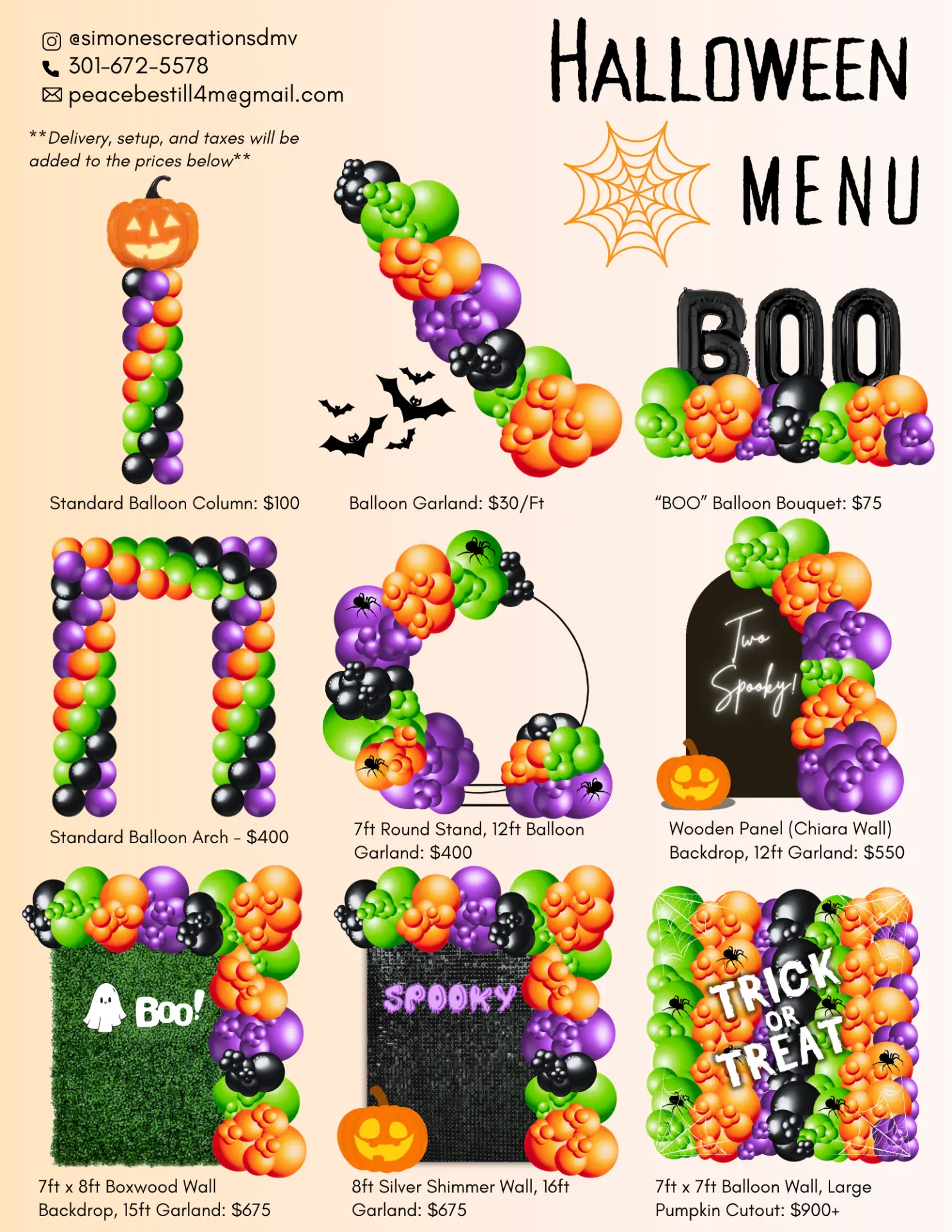 Halloween Balloon Menu from Simone's Creations DMV