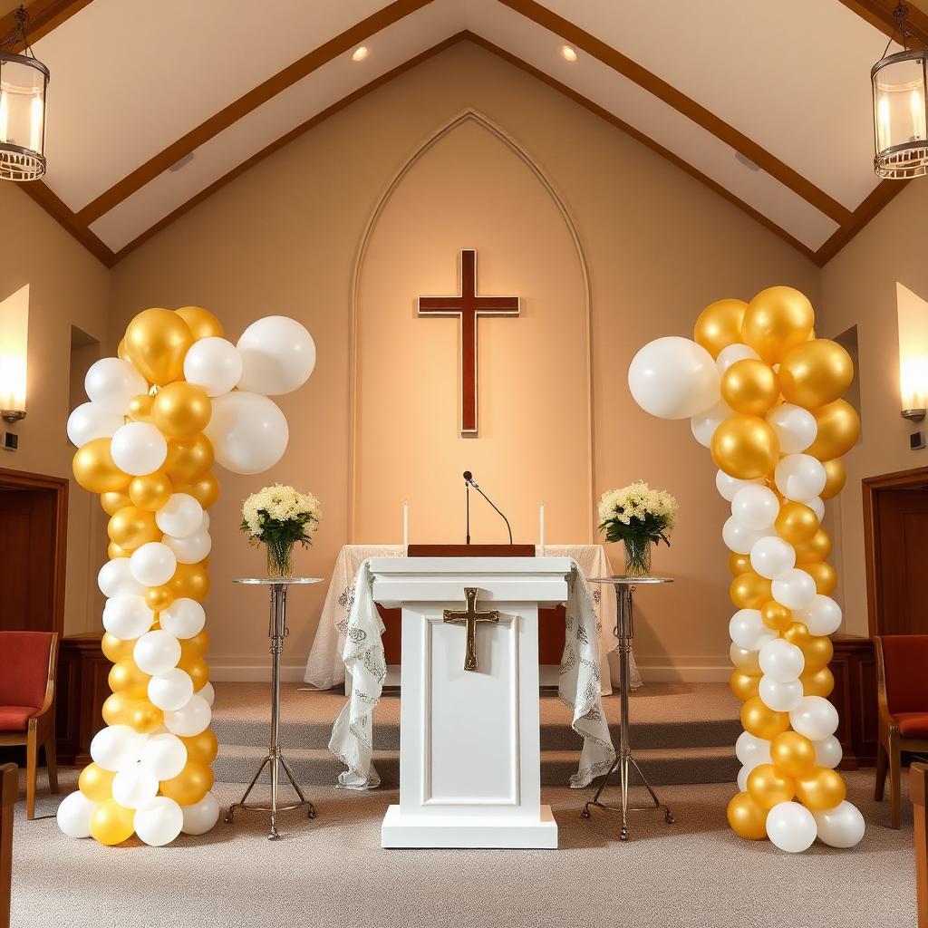 Elegant balloon columns in white and gold
